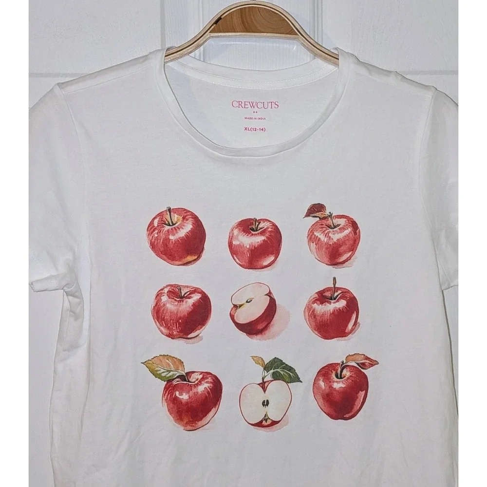 Crewcuts Kids XL 12-14 White Apple Print T‎ Shirt Cotton NWT $40